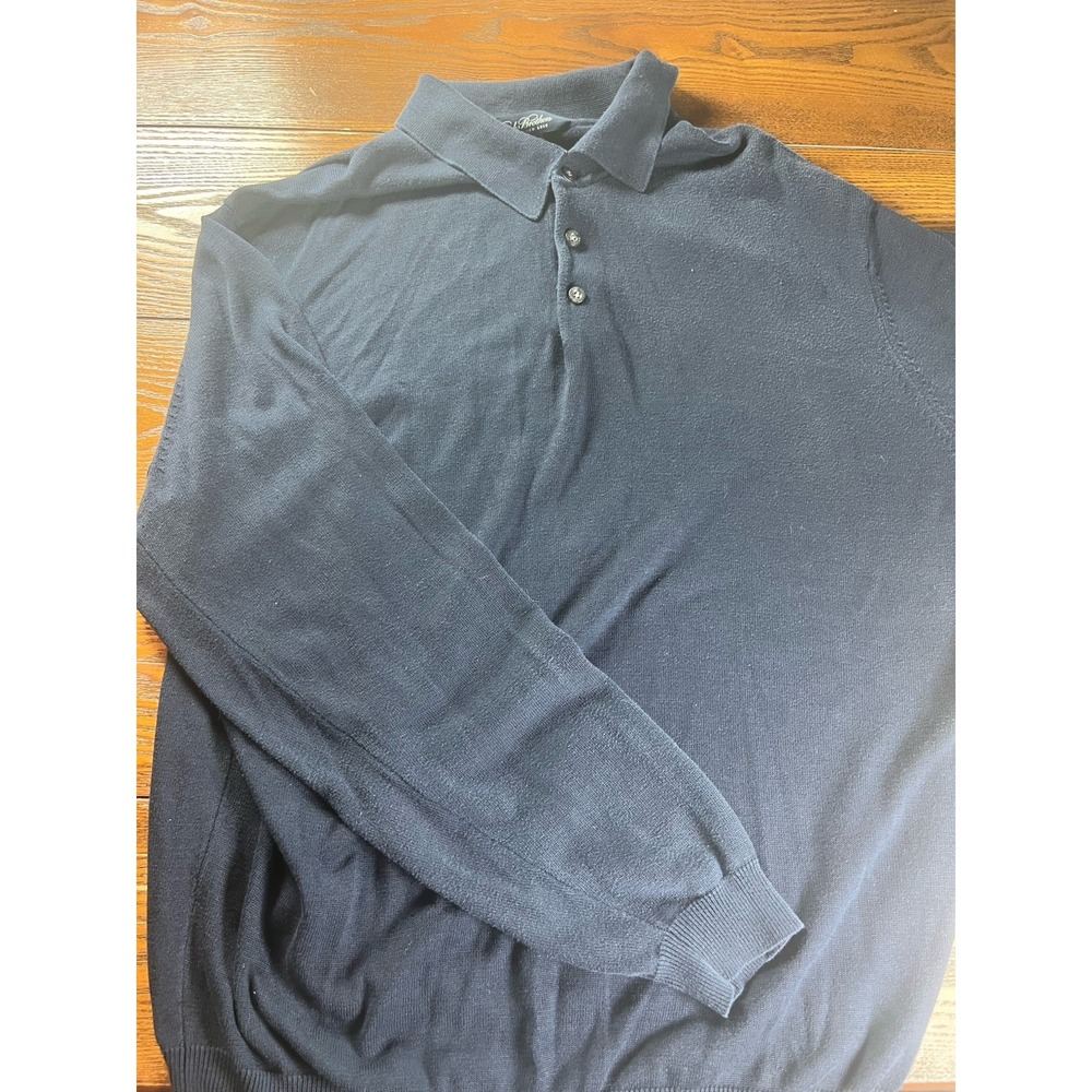Brooks Brothers Country Club Mens LS Polo Shirt XL Navy Blue Silk Cotton Blend